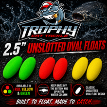 Load image into Gallery viewer, 2.5" Unslotted Oval Catfish Floats – 10 Pack | Trophy Cat Tackle