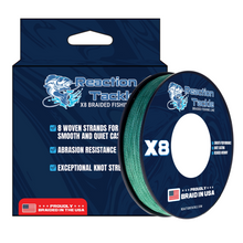 Load image into Gallery viewer, Reaction Tackle BRAIDED IN THE USA Fishing Line- 8X- NEW
