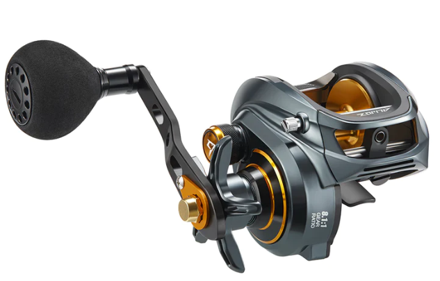 PISCIFUN® Alijoz 300 Grey and Gold Low Profile Baitcasting Reel – Trophy Cat Tackle