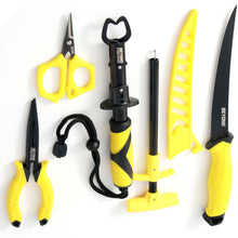 Load image into Gallery viewer, Beyond Braid Fishing 5-Piece Fishing Tool Kit - Pliers, Fillet Knife, Hook Remover, Lip Gripper, and Braid Scissors

