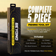 Load image into Gallery viewer, Beyond Braid Fishing 5-Piece Fishing Tool Kit - Pliers, Fillet Knife, Hook Remover, Lip Gripper, and Braid Scissors
