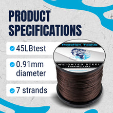 Load image into Gallery viewer, Reaction Tackle Weighted Stainless Steel Trolling Line 45LB- Premium Weighted Fishing Wire - New
