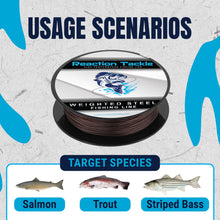 Load image into Gallery viewer, Reaction Tackle Weighted Stainless Steel Trolling Line 45LB- Premium Weighted Fishing Wire - New
